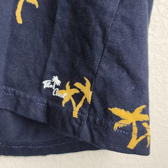 DENIM & FLOWERS Navy Blue Palm Tree Short Sleeve Shirt T-Shirt - Picture 3 of 5